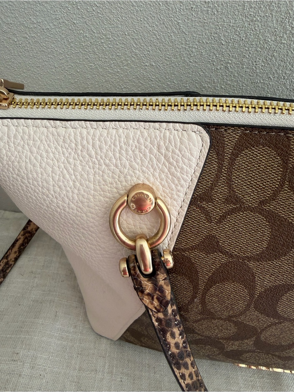 Coach Kacey White Snakeskin Satchel Crossbody Bag In Blocked Signature Canvas - Picture 5 of 15